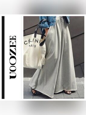 💵UOOZEE Wide Leg Gray Elastic Waist Pant Size Medium **Read**